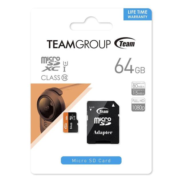 Карта памет Team Group 64GB Micro SDHC/SDXC UHS-I Orange Card + SD Adapter