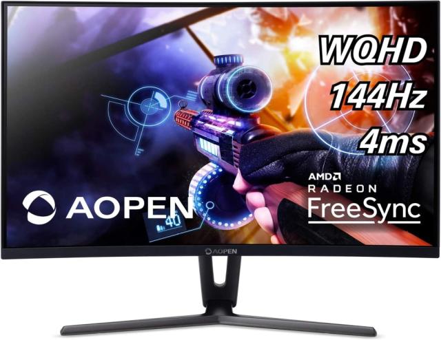 Монитор Aopen powered by Acer 32HC1QURPbidpx, 31.5'' 16:9, VA LED QHD (2560x1440) 250 nit, 1800R Curve, 4ms, FreeSync Premium, up to 144Hz, Zeroframe, 100M:1 ACM, 250cd/m2, DVI, HDMI, DP, Audio out, Tilt, VESA, Black