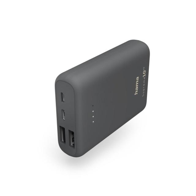 Външна батерия HAMA Supreme 10HD, 10 000 mAh, LiPolym, 1 x USB-C, 2 x USB-A, Сив