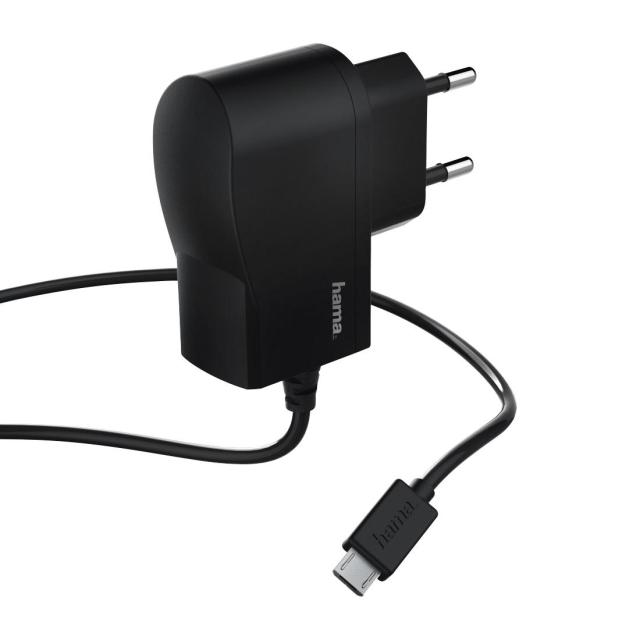 Зарядно HAMA 220V, micro USB, 1 A, с кабел, Черен