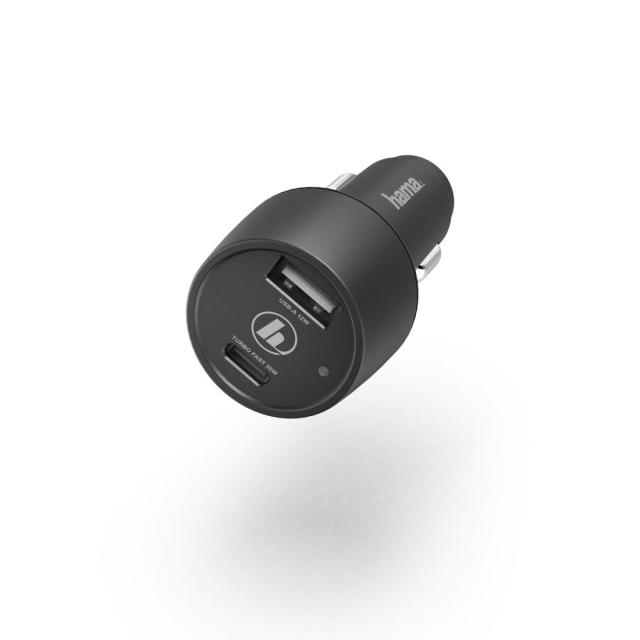 Зарядно за кола HAMA, USB Type-C + USB-A, Power Delivery (PD), 42W, Черен