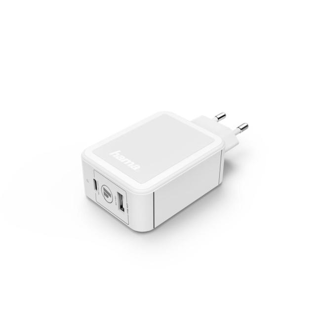 Зарядно 220V HAMA Power Delivery (PD) / Qualcomm® 3.0 USB-C + USB-A, 42W, Бял