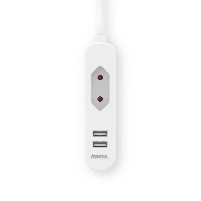 Разклонител HAMA 220V, 2 x USB, 2.4 A, Euro Socket, Бял