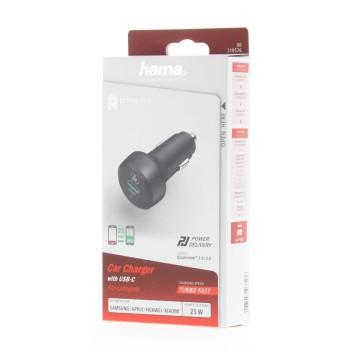 Зарядно за кола HAMA USB-C, Power Delivery (PD), Qualcomm, 25 W, Черен