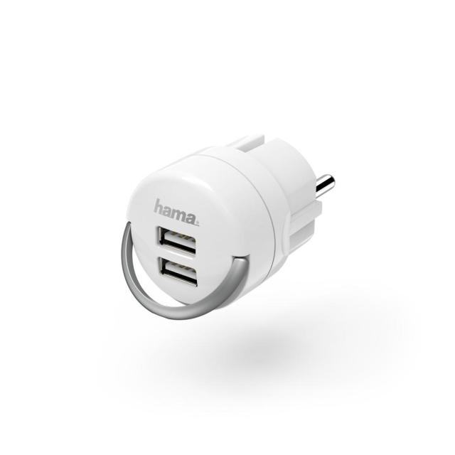 Зарядно 220 V HAMA, 2 x USB, 2.4 A, Бял