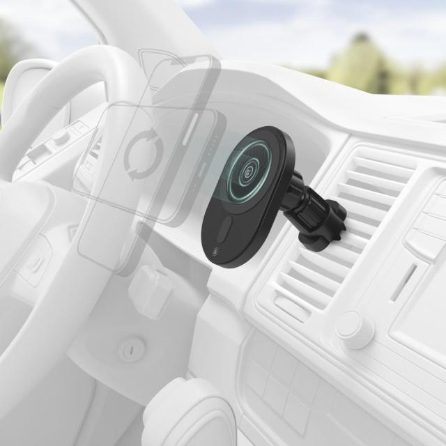 Безжично зарядно HAMA MagCharge Car FC15, 15W, Магнитно, За кола, Черен