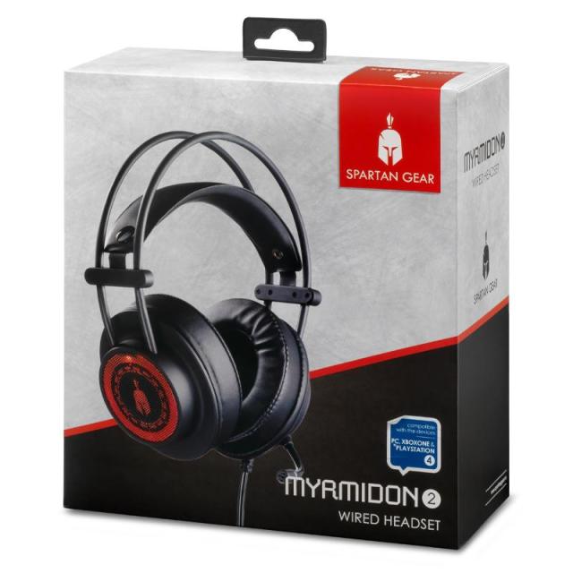 Геймърски слушалки Spartan Gear Myrmidon II, Микрофон, Черен/Червен