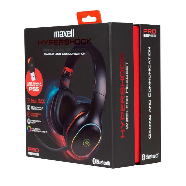 Геймърски слушалки Maxell HYPERSHOCK, Bluetooth, Микрофон, Подсветка, Черен