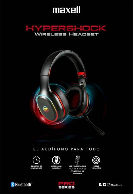 Геймърски слушалки Maxell HYPERSHOCK, Bluetooth, Микрофон, Подсветка, Черен