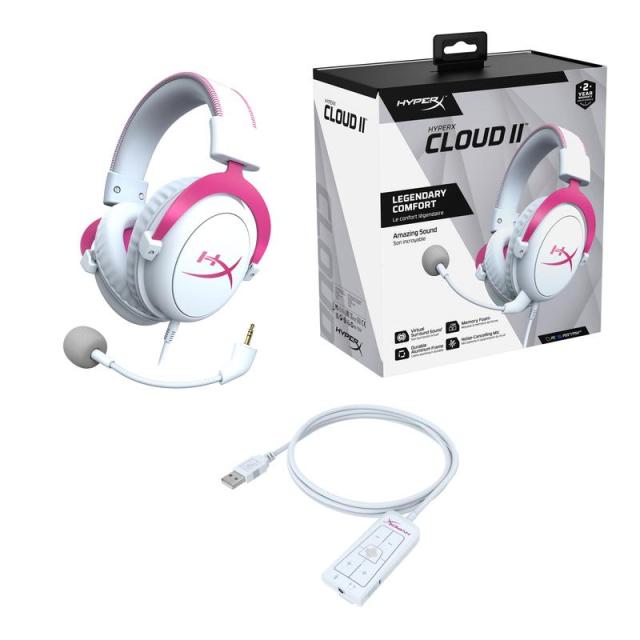 Геймърски слушалки HyperX Cloud II Pink, Микрофон, Розово/Бяло