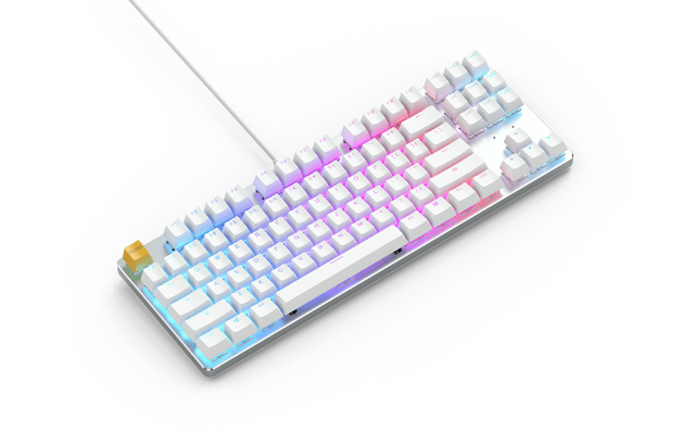 Геймърскa механична клавиатура Glorious White Ice GMMK RGB TKL, Gateron Brown US Layout