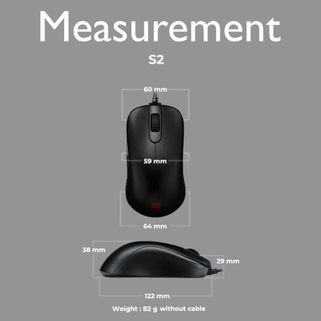 Геймърска мишка ZOWIE S2, Оптична, Кабел, USB