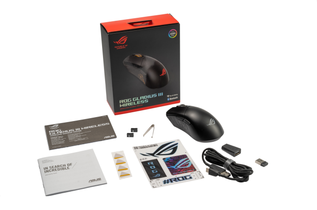 Геймърска безжична мишка ASUS ROG Gladius III, 36000 DPI, Bluetooth/Wireless, Черна