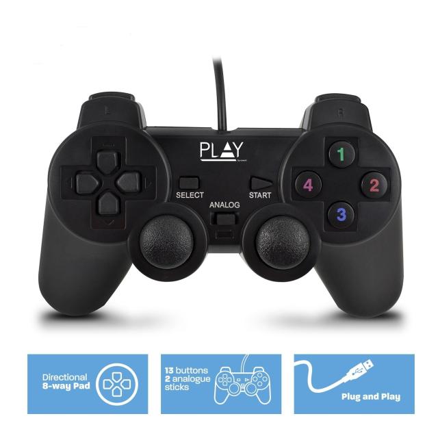 Жичен геймпад за PC Ewent PL3330, USB, Черен