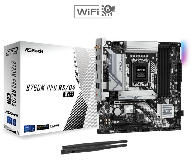 Дънна платка ASROCK B760M PRO RS/D4 WIFI, B760, LGA1700, DDR4, PCIe 4.0,(CF), 4x SATA3 6Gb/s, 1x M.2, 2x USB 3.2 Gen1 Type-C, Wi-Fi 6, Bluetooth 5.3, HDMI, DP, mATX