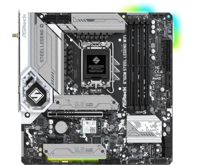 Дънна платка ASRock B760M Steel Legend WIFI, B760, LGA1700, DDR5, PCIe 5.0, 4x SATA3 6Gb/s, 3x M.2, 2x USB 3.2 Gen2 Type-C, HDMI, DP, mATX