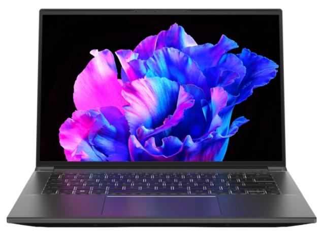 Лаптоп Acer Swift X, SFX14-71G-7591, (14-ядрен) Intel Core i7 13700H (up to 5.0GHz, 24MB), 14.5" WQXGA (2560 x 1600) IPS, 120Hz, SlimBezel, 16GB LPDDR5, 1024GB PCIe SSD, GeForce RTX 3050 6G-GDDR6, Micro SD, WIFI 6E BT 5.0, Backlit KB, FPR, Win 11 Pro