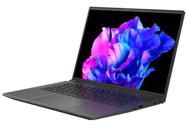 Лаптоп Acer Swift X, SFX14-71G-7591, (14-ядрен) Intel Core i7 13700H (up to 5.0GHz, 24MB), 14.5" WQXGA (2560 x 1600) IPS, 120Hz, SlimBezel, 16GB LPDDR5, 1024GB PCIe SSD, GeForce RTX 3050 6G-GDDR6, Micro SD, WIFI 6E BT 5.0, Backlit KB, FPR, Win 11 Pro