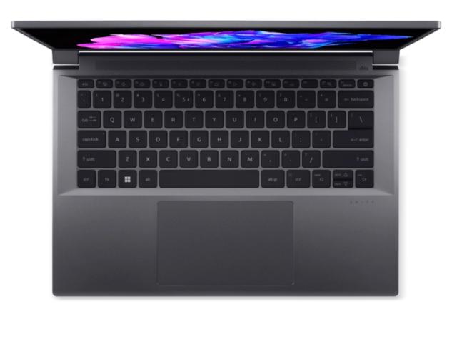 Лаптоп Acer Swift X, SFX14-71G-7591, (14-ядрен) Intel Core i7 13700H (up to 5.0GHz, 24MB), 14.5" WQXGA (2560 x 1600) IPS, 120Hz, SlimBezel, 16GB LPDDR5, 1024GB PCIe SSD, GeForce RTX 3050 6G-GDDR6, Micro SD, WIFI 6E BT 5.0, Backlit KB, FPR, Win 11 Pro