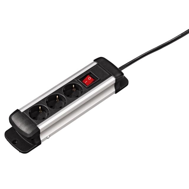 Разклонител HAMA Pro-S 30S, алуминиев със защита, 3 гнeзда, 3м кабел