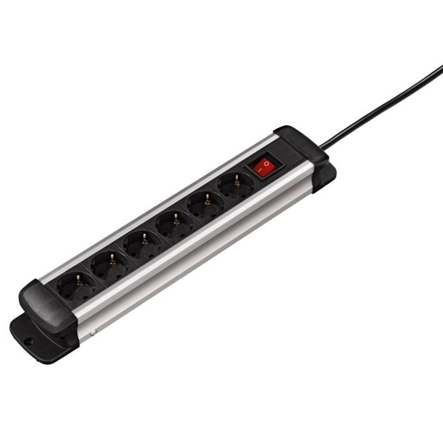 Разклонител HAMA Pro-S 60S, Алуминиев със защита, 6 гнeзда, 1.5м кабел