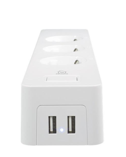 Смарт разклонител DELTACO SH-P03USB2, WiFi 2.4GHz, 3xCEE 7/3, 2xUSB-A, 13A, 220-240V, 1.5m, Бял