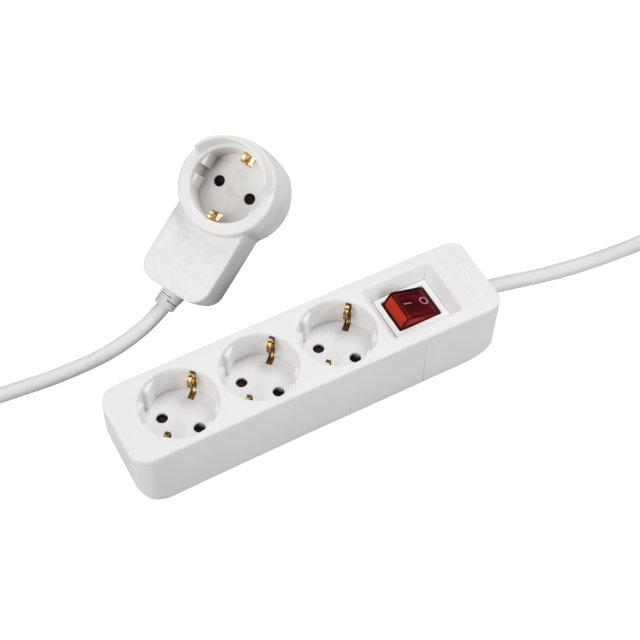 Разклонител HAMA Powerplug, 3 гнезда, 1.4м, Допълнителен контакт, Бутон вкл/изкл, Бял