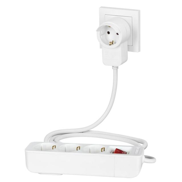 Разклонител HAMA Powerplug, 3 гнезда, 1.4м, Допълнителен контакт, Бутон вкл/изкл, Бял
