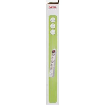 Разклонител  HAMA 5 гнезда, USB 3.4A, 1.4м, Бутон вкл/изкл, Защита срещу деца, Бял