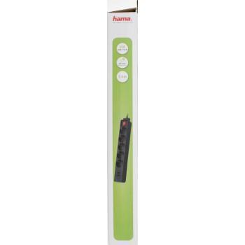 Разклонител HAMA 5 гнезда, USB 3.4A, 1.4м, Бутон вкл/изкл, Защита срещу деца, Черен