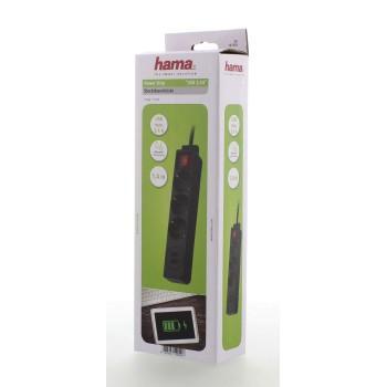 Разклонител  HAMA, 3 гнезда, USB 3.4A, 1.4м, Бутон вкл/изкл, Защита срещу деца, Черен