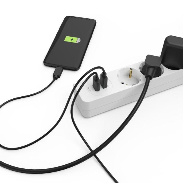 Разклонител  HAMA Power Strip, 3 гнезда, 1.4м, Бутон вкл/изкл, PD/Quick Charge, USB-C/USB-A, Бял