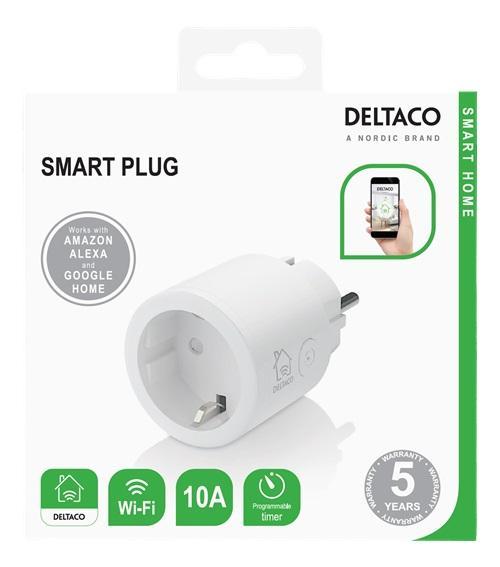 Смарт контакт DELTACO SH-P01, Google Assistant, Alexa, 10А, WiFi 2.4Ghz, 1xCEE 7/3, Бял