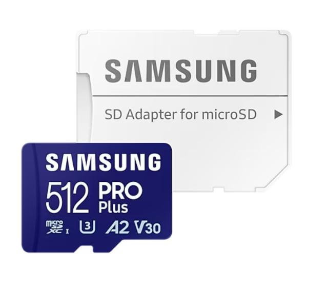 Памет Samsung 512GB micro SD Card PRO Plus with Adapter, UHS-I, Read 180MB/s - Write 130MB/s