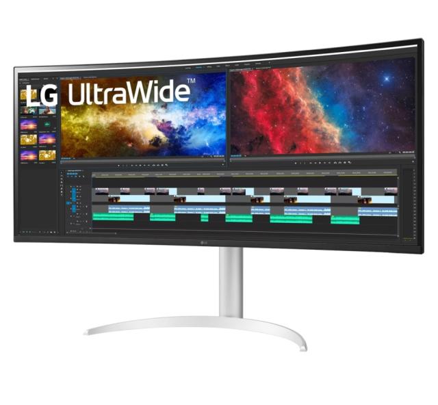 Монитор LG 38WP85CP-W, 37.5" 21:9 Curved UltraWide, QHD IPS(3840 x 1600) Anti-Glare, 5ms, FreeSync, 1000:1, 300cd/m2, DCI-P3 95%, HDR 10, HDMI, DisplayPort, USB Type-C, Thunderbolt, PBP, Speacers, Height, Swivel, Tilt, Black