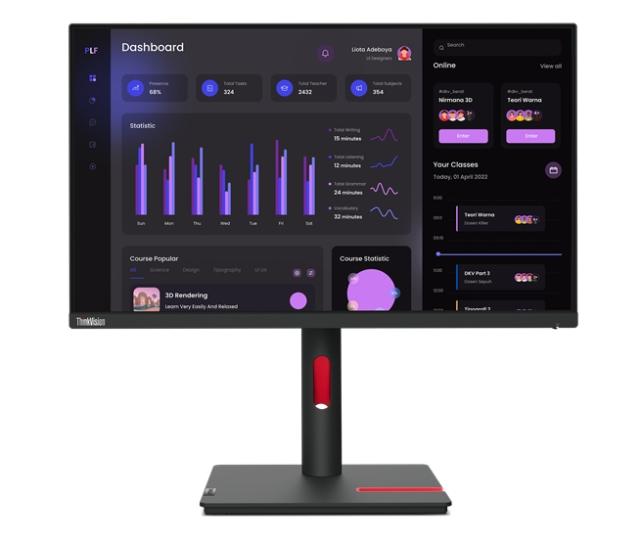 Монитор Lenovo ThinkVision T24i-30, 23.8" (60.45cm), IPS панел, Full HD, 4ms, 250cd/m2, HDMI, DisplayPort, VGA, USB