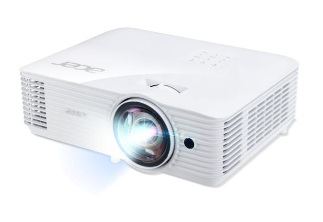 Мултимедиен проектор Acer Projector S1286Hn, DLP, Short Throw, XGA (1024x768), 3500 ANSI Lumens, 20000:1, 3D, HDMI, VGA, LAN, RCA, Audio in, Audio out, VGA out, DC Out (5V/1A, USB-A), Speaker 16W, Bluelight Shield, 3.1kg, White + Acer T82-W01MW 82.5"
