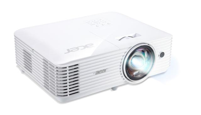 Мултимедиен проектор Acer Projector S1286Hn, DLP, Short Throw, XGA (1024x768), 3500 ANSI Lumens, 20000:1, 3D, HDMI, VGA, LAN, RCA, Audio in, Audio out, VGA out, DC Out (5V/1A, USB-A), Speaker 16W, Bluelight Shield, 3.1kg, White + Acer T82-W01MW 82.5"