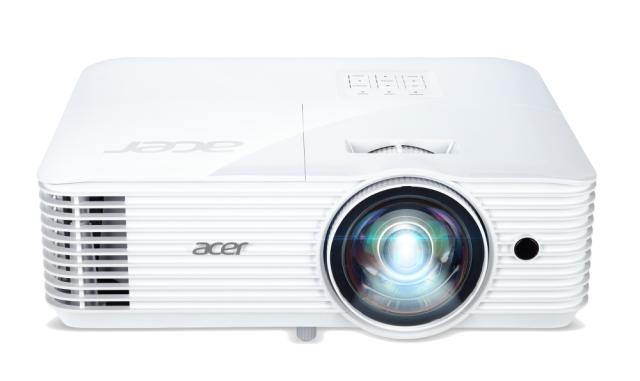 Мултимедиен проектор Acer Projector S1286Hn, DLP, Short Throw, XGA (1024x768), 3500 ANSI Lumens, 20000:1, 3D, HDMI, VGA, LAN, RCA, Audio in, Audio out, VGA out, DC Out (5V/1A, USB-A), Speaker 16W, Bluelight Shield, 3.1kg, White + Acer T82-W01MW 82.5"