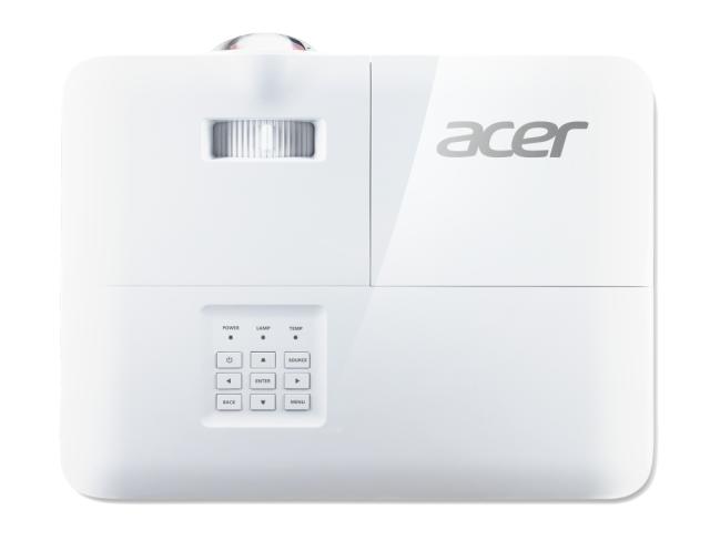 Мултимедиен проектор Acer Projector S1286Hn, DLP, Short Throw, XGA (1024x768), 3500 ANSI Lumens, 20000:1, 3D, HDMI, VGA, LAN, RCA, Audio in, Audio out, VGA out, DC Out (5V/1A, USB-A), Speaker 16W, Bluelight Shield, 3.1kg, White + Acer T82-W01MW 82.5"