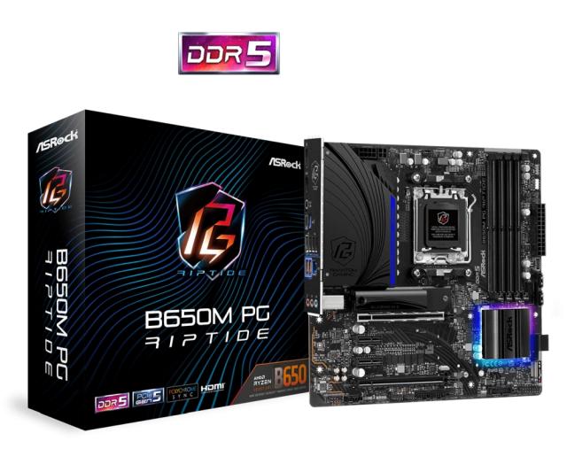 Дънна платка ASrock B650M PG RIPTIDE, B650, AM5, DDR5, PCIe 4.0, 2x M.2, 4x SATA 6Gb/s, HDMI/DP, Micro ATX