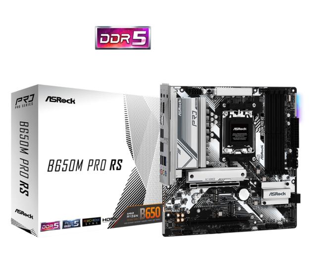 Дънна платка ASROCK  B650M PRO RS, AM5, 4x DDR5, 1x PCIe 4.0 x16, 1x PCIe 3.0 x16, 1x Blazing M.2(PCIe Gen5x4), 1x Hyper M.2, 4x SATA3, RAID 0, 1, 10, 7.1 CH HD Audio, 1x HDMI, 1x DP, 2.5G LAN, 6x USB 3.2, 8x USB 2.0, 2x USB-C, mATX