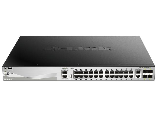 Комутатор D-Link 24 x 10/100/1000BASE-T PoE ports (370W budget) Layer 3 Stackable Managed Gigabit Switch with 2 x 10GBASE-T ports and 4 x SFP+ ports 