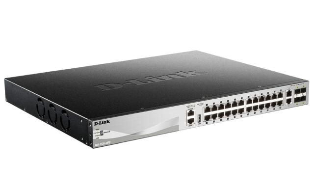 Комутатор D-Link 24 x 10/100/1000BASE-T PoE ports (370W budget) Layer 3 Stackable Managed Gigabit Switch with 2 x 10GBASE-T ports and 4 x SFP+ ports 
