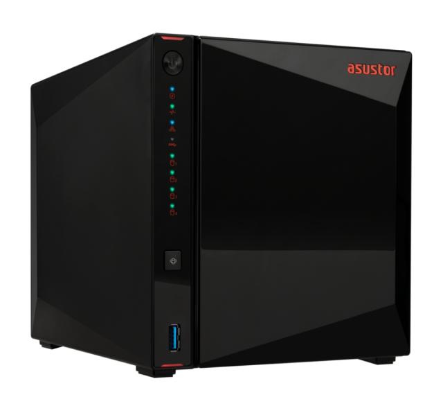 Мрежов сторидж Asustor Nimbustor AS5404T, 4 Bay NAS, Quad-Core 2.0GHz CPU, Dual 2.5GbE Ports, 4GB SO-DIMM DDR4 (Max. 16GB), Four M.2 SSD Slots (Diskless), 3x USB 3.2 Gen 1 Type A, WOW (Wake on WAN), WOL, System Sleep Mode, AES-NI hardware, encryption