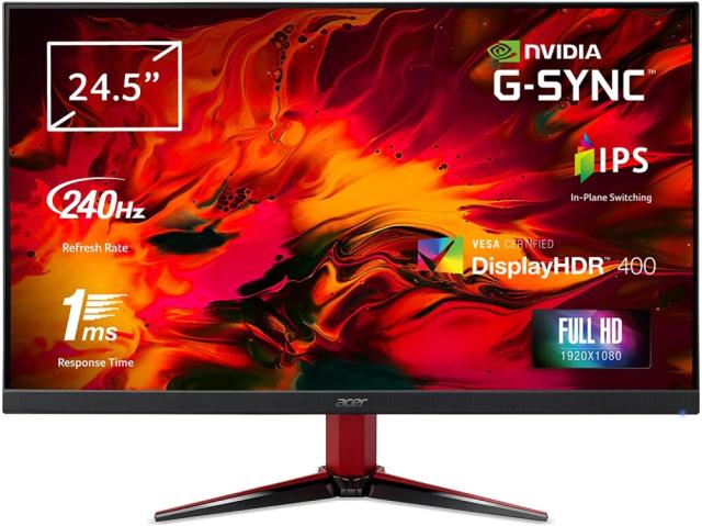 Монитор Acer Nitro VG252QXbmiipx, 24.5" Wide IPS LED, Anti-Glare, ZeroFrame, G-Sync, 100M:1, 400nits, 1920x1080 FHD up to 240Hz, 1ms/0.5ms(Min.), 2xHDMI, DP, Audio out, Speakers 2x2W, Tilt, Black