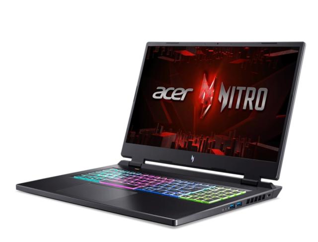 Лаптоп Acer Nitro 5, AN17-41-R11K, Ryzen 7 7840HS (3.80GHz up to 5.10GHz, 24MB), 17.3" QHD (2560x1440) IPS, 165Hz, 16GB DDR5 (1 slot free), 1024GB PCIe SSD, RTX 4070 8GB GDDR6, Wi-Fi 6e, BT 5.1, HD Mic&Cam, RGB Backlit KB, Linux, Black