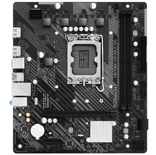 Дънна платка ASRock H610M-H2/M.2, H610, LGA 1700, DDR5, PCI-E 4.0, 4x SATA 6Gb/s, 1x M.2, 2x USB 3.2 Gen1, mATX