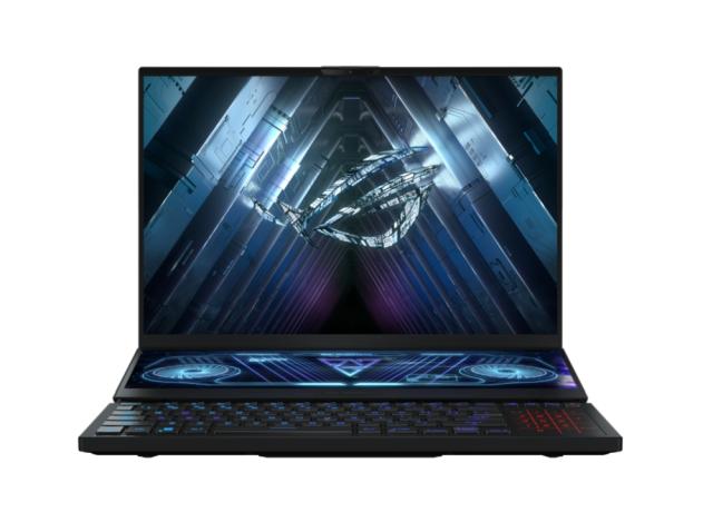 Лаптоп Asus ROG Zephyrus Duo 16 GX650PI-NM011X, AMD Ryzen 9 7945HX , 16"WQXGA (2560 x 1600,16:10) 240Hz, 32GB DDR5 4800Mhz(2*16), 2TB PCIe 4. RTX 4070  8GB GDDR6,Wi-Fi 6E(802.11ax), Backlit Chiclet Keyboard Per-Key RGB, Windows 11 Pro, Black