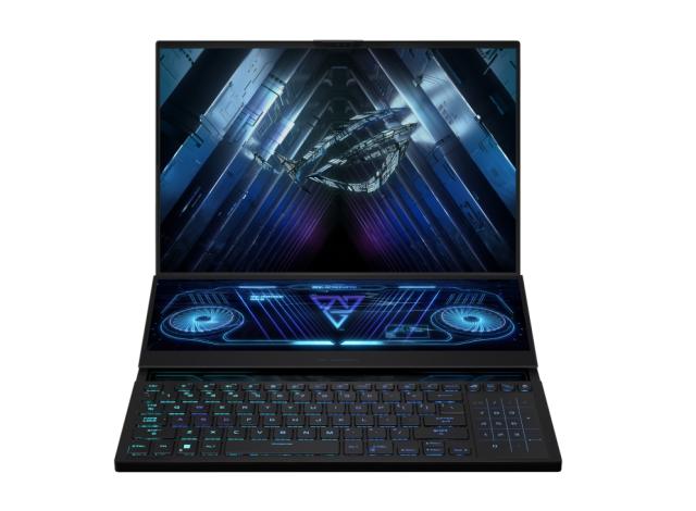 Лаптоп Asus ROG Zephyrus Duo 16 GX650PI-NM011X, AMD Ryzen 9 7945HX , 16"WQXGA (2560 x 1600,16:10) 240Hz, 32GB DDR5 4800Mhz(2*16), 2TB PCIe 4. RTX 4070  8GB GDDR6,Wi-Fi 6E(802.11ax), Backlit Chiclet Keyboard Per-Key RGB, Windows 11 Pro, Black